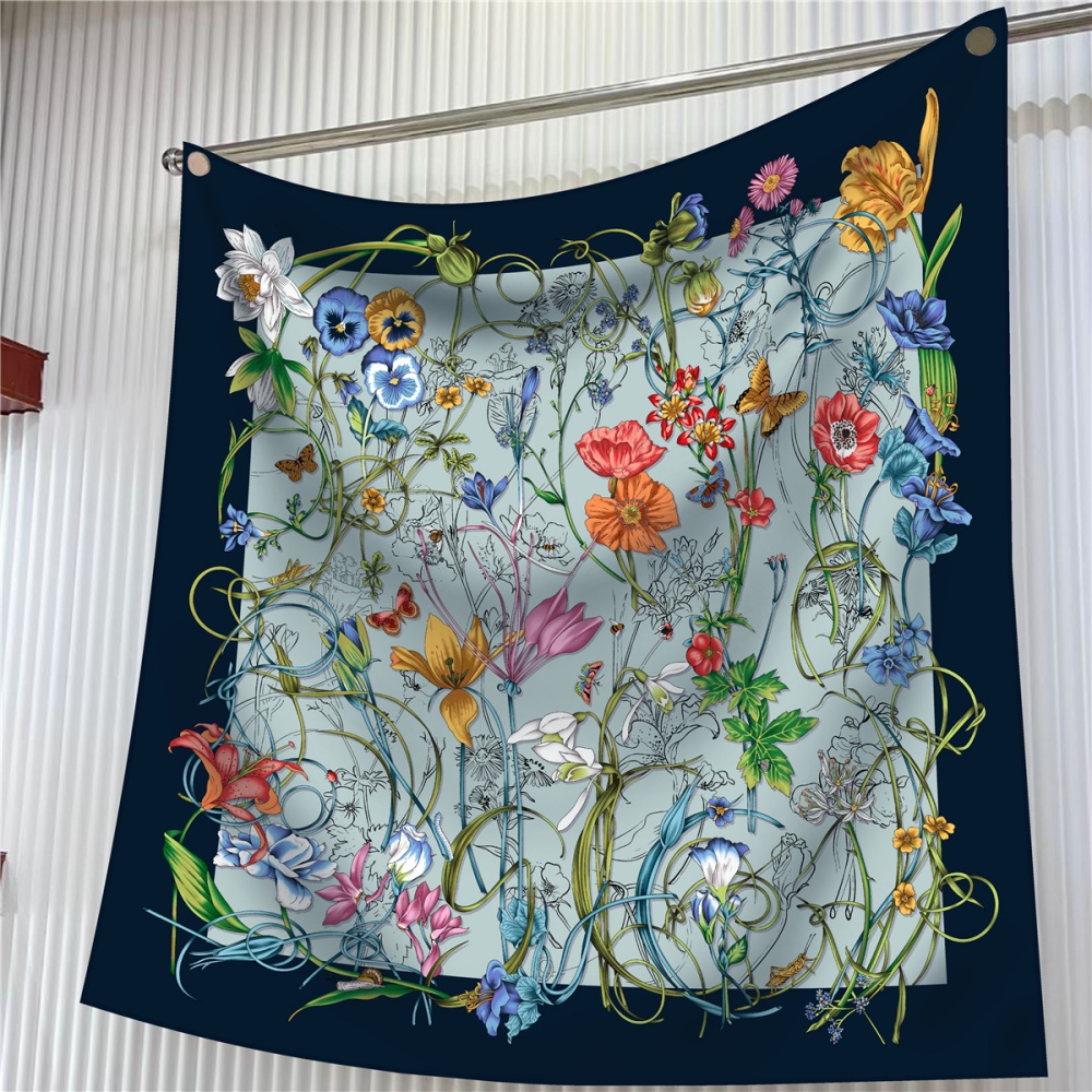 Face Scarf Mask - シルクスカーフ女性花柄プリント正方形スカーフヘッドエシャルプシルクスカーフファムラップビーチショールバンダナ女性ヒジャーブ 90 センチメートル